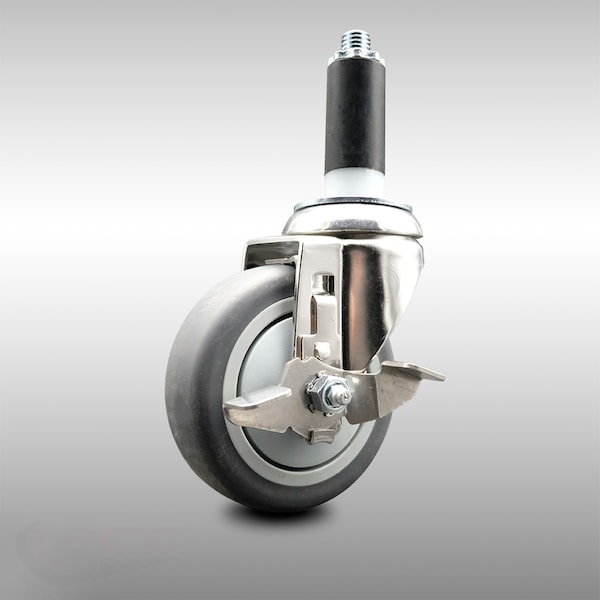Service Caster 4 Inch 316SS Thermoplastic Rubber Swivel 1-1/8 Inch Expanding Stem Caster Brake SCC-SS316EX20S414-TPRB-TLB-118 - main